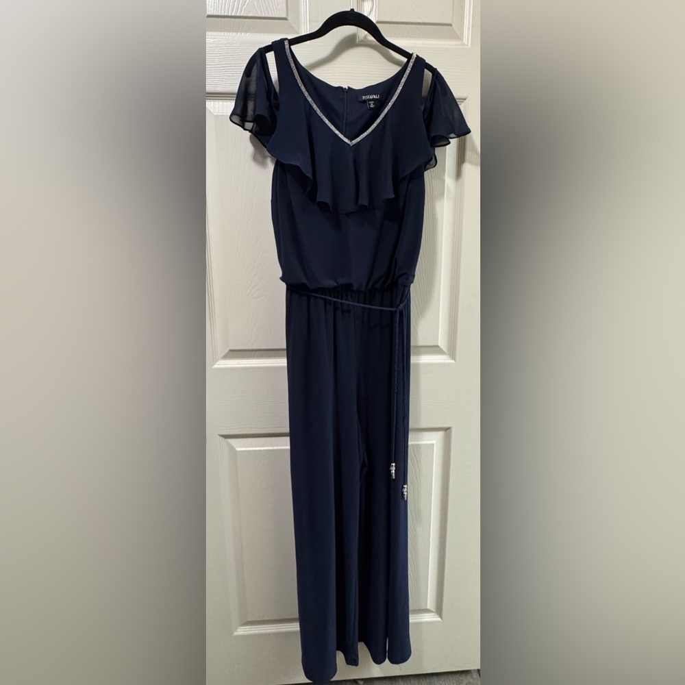 Roz & Ali Navy Ruffled Jumpsuit